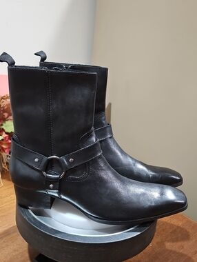 Men's Black Leather Harness Boots